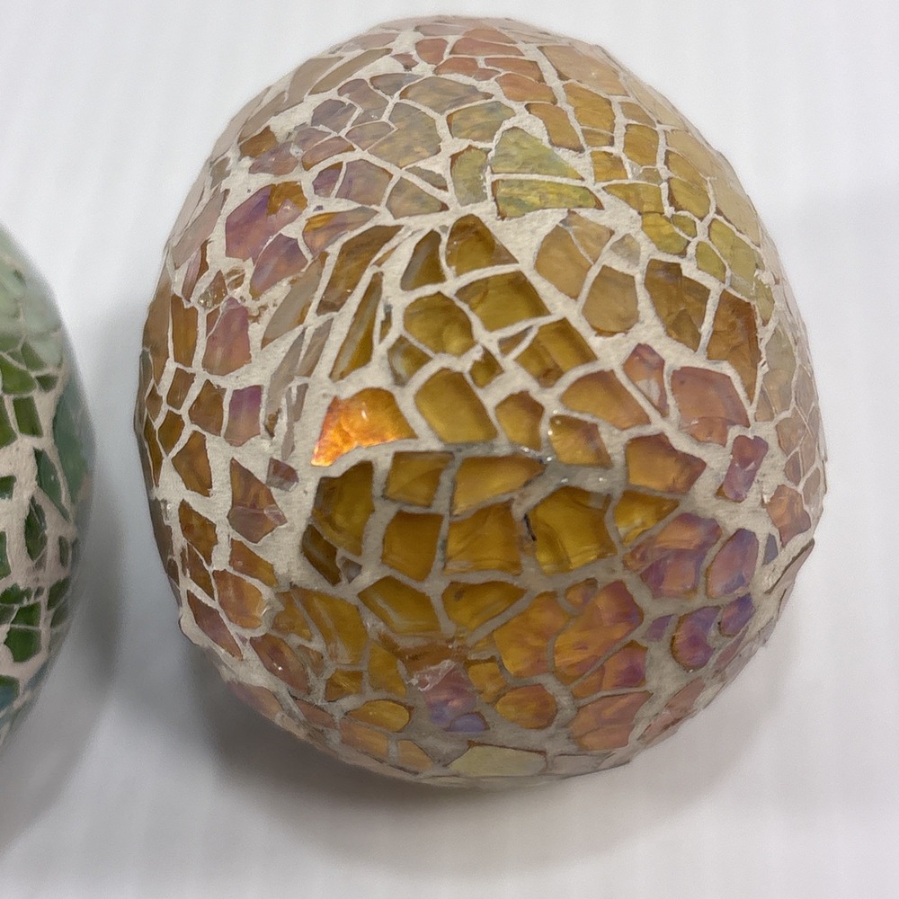 Multi Colored Mosaic Crackle Glass Egg Iridescent Ocean Spring Beach Pastel - Picture 5 of 14